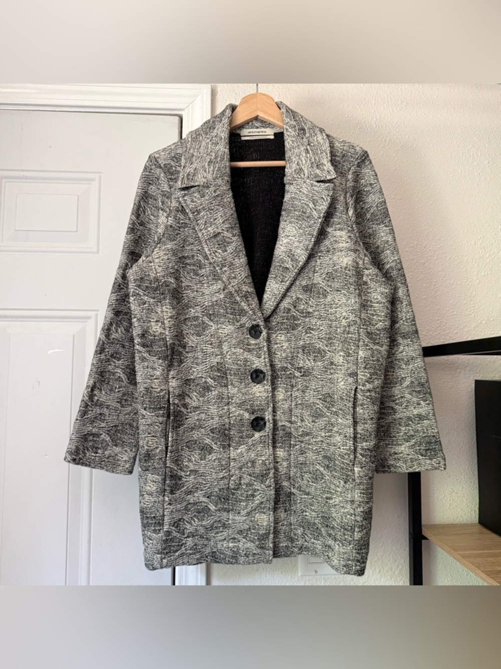 ALDO MARTINS grey textured cotton blend three button up thigh length coat jacket